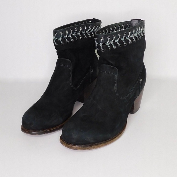RAG & BONE Mercer Black Leather Ankle Boots Booties Whipstitch Knotted 36.5 - Picture 4 of 8